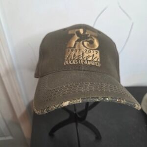 Ducks Unlimited 75th Anniversary Hat Olive Green Camo Mossy Oak‎ Adjustable Cap